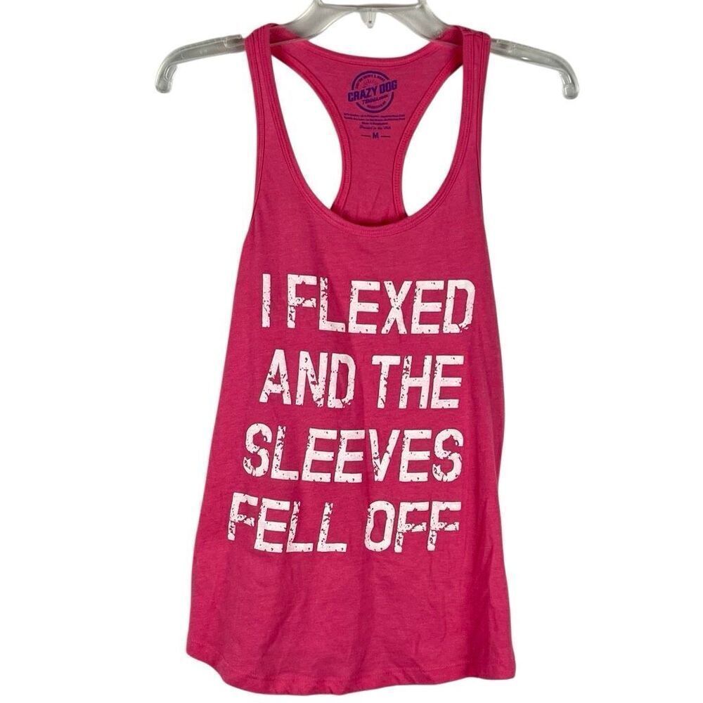 Crazy Dog T-Shirts Pink Women's "I Flexed and the Sleeves Fell Off" Athletic Tan
